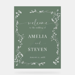 Señal Acrílica Elegante Boda Floral Leaf Classic