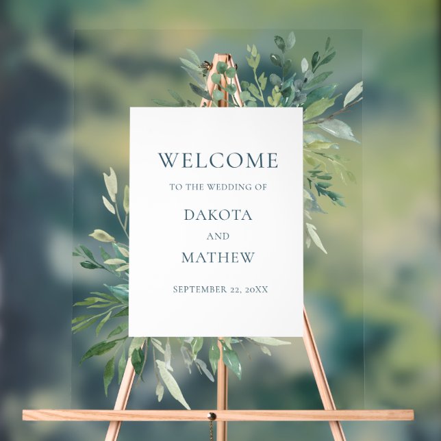 Señal Acrílica Elegante Boda moderno de bienvenida a la vegetació (Neutral )
