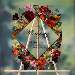 Señal Acrílica Elegante boda negro floral