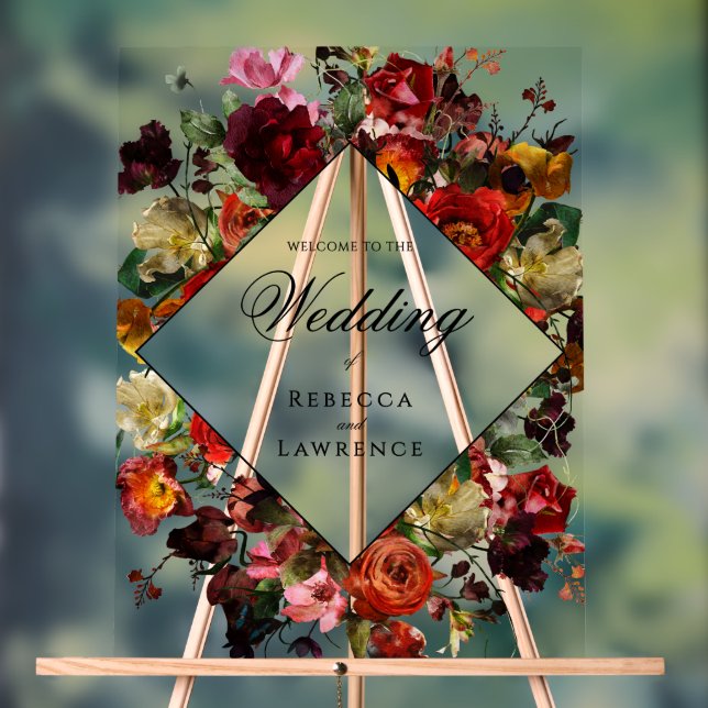 Señal Acrílica Elegante boda negro floral (Neutral )