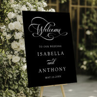 Elegante Boda Swirly Calligraphy Bienvenida Negro