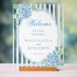 Señal Acrílica Elegante Boda victoriano azul Hydrangea