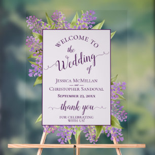 Señal Acrílica Elegante Boho Acuarela Lilas Bienvenida de Boda