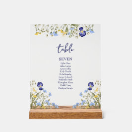 Señal Acrílica Elegante Boho Botanical Wildflowers Boda Azul