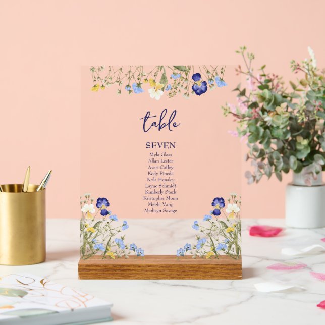 Señal Acrílica Elegante Boho Botanical Wildflowers Boda Azul (Boda)