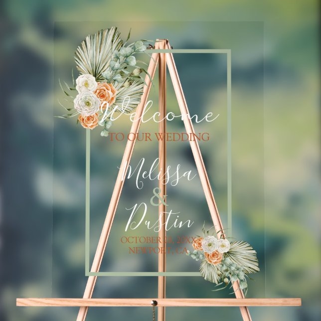 Señal Acrílica Elegante Boho Floral Fall Beach Wedding (Neutral )