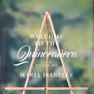 Señal Acrílica Elegante caligrafía Bienvenido Rótulo Fiesta Quinc
