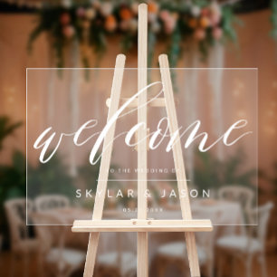 Señal Acrílica Elegante caligrafía guión Boda de bienvenida blanc