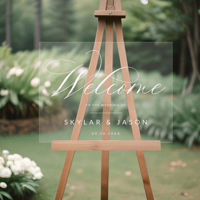 Señal Acrílica Elegante caligrafía guión Boda de bienvenida blanc (Elegant Calligraphy Script White Welcome Wedding Acrylic Sign)