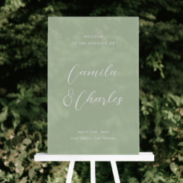 Señal Acrílica Elegante Caligrafía Verde Bienvenida Boda 