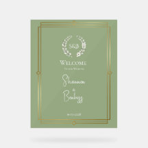 Elegante cartel de bienvenida de boda con monogram