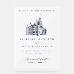 Señal Acrílica Elegante Castillo Boda de bienvenida