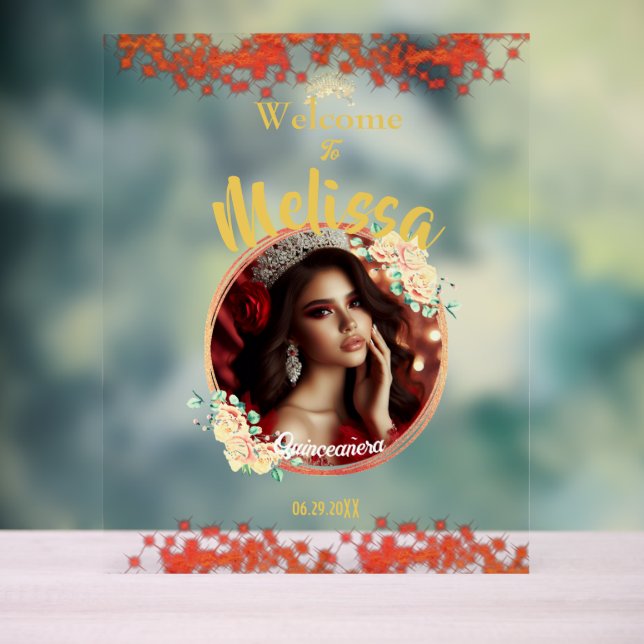 Señal Acrílica Elegante celebración de la quinceañera roja españo (Neutral )