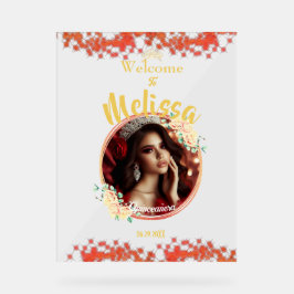 Señal Acrílica Elegante celebración de la quinceañera roja españo