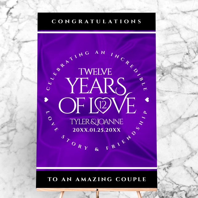 Señal Acrílica Elegante celebración del 12º Aniversario del Boda  (Elegant 12th Silk Wedding Anniversary Acrylic Sign Cover Photo)