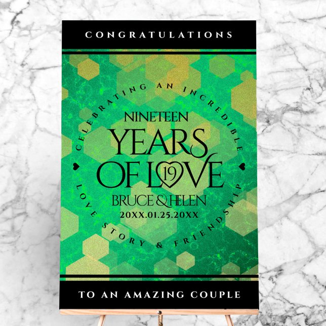 Señal Acrílica Elegante celebración del 19° Aniversario del Boda  (Elegant 19th Jade Wedding Anniversary Acrylic Sign Cover Photo)