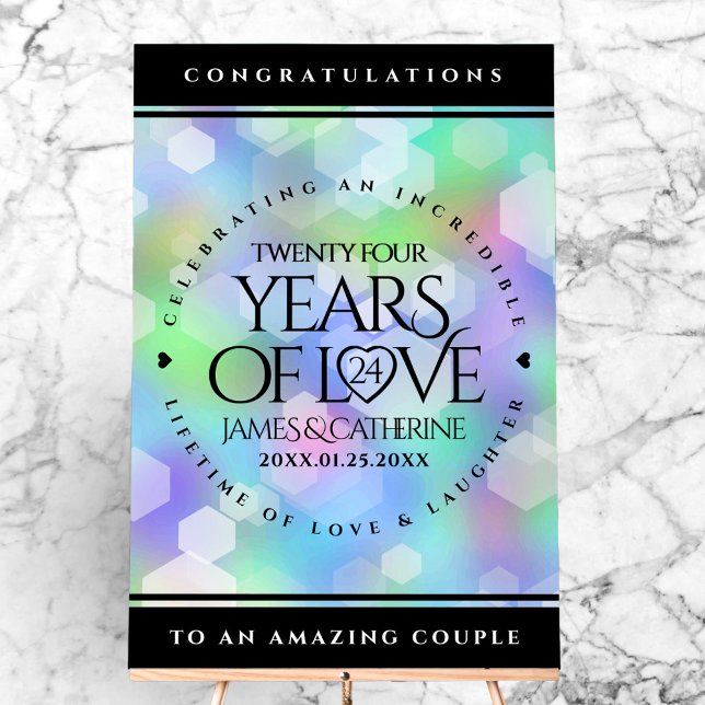 Señal Acrílica Elegante celebración del 24° Aniversario del Boda  (Elegant 24th Opal Wedding Anniversary Acrylic Sign Cover Photo)