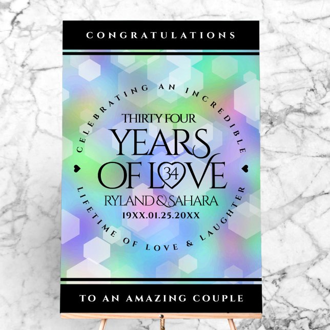 Señal Acrílica Elegante celebración del 34° Aniversario del Boda  (Elegant 34th Opal Wedding Anniversary Acrylic Sign Cover Photo)