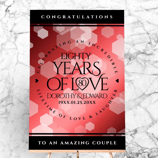 Señal Acrílica Elegante celebración del 80° Aniversario del Boda  (Elegant 80th Ruby Wedding Anniversary Acrylic Sign Cover Photo)