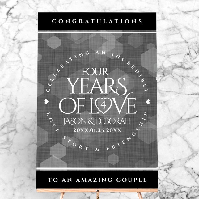 Señal Acrílica Elegante celebración del cuarto aniversario de Bod (Elegant 4th Linen Wedding Anniversary Acrylic Sign Cover Photo)
