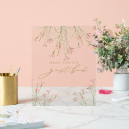 Señal Acrílica Elegante Charm Wild Flower Boda Guest Book