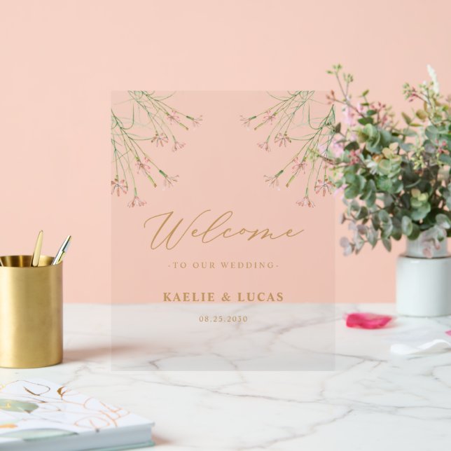 Señal Acrílica Elegante Charm Wild Flower Boda Welcome (Boda)