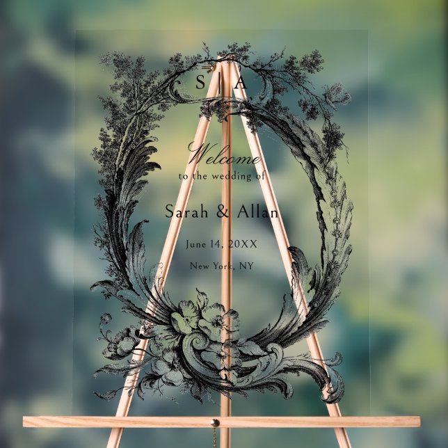 Señal Acrílica Elegante Clásica bienvenida floral Rococo Francesa (Neutral )