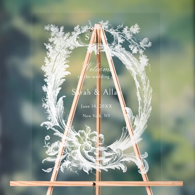 Señal Acrílica Elegante Clásica bienvenida floral Rococo Francesa (Neutral )