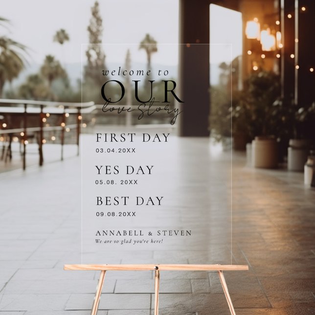 Señal Acrílica Elegante, clásico, BIENVENIDO A NUESTRA HISTORIA D (Elegant, Classic, WELCOME TO OUR LOVE STORY Acrylic Sign with your name and date.)