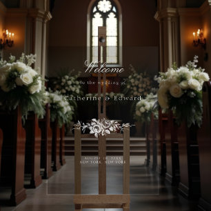 Señal Acrílica Elegante Clásico Blanco Floral Bienvenida