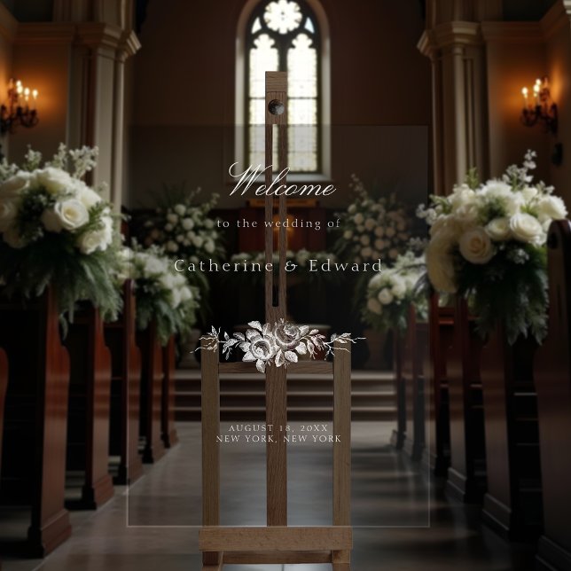 Señal Acrílica Elegante Clásico Blanco Floral Bienvenida (Subido por el creador)