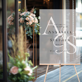 Señal Acrílica Elegante, clásico, monograma, blanco, Boda