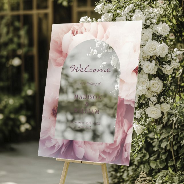 Señal Acrílica Elegante clásico Regal Purple Peonies Arch Boda (Subido por el creador)