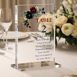 Señal Acrílica Elegante color azul marino burdeos flores boda asi