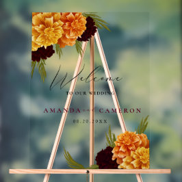 Señal Acrílica Elegante color rojo borgoña"MARIGOLD"Bienvenida