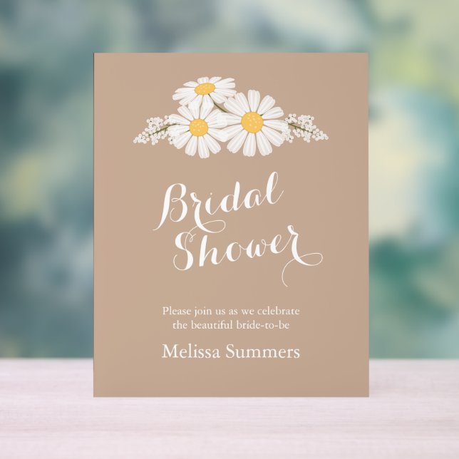 Señal Acrílica Elegante Daisies Blancos Florales Ducha Bridal Bei (Neutral )