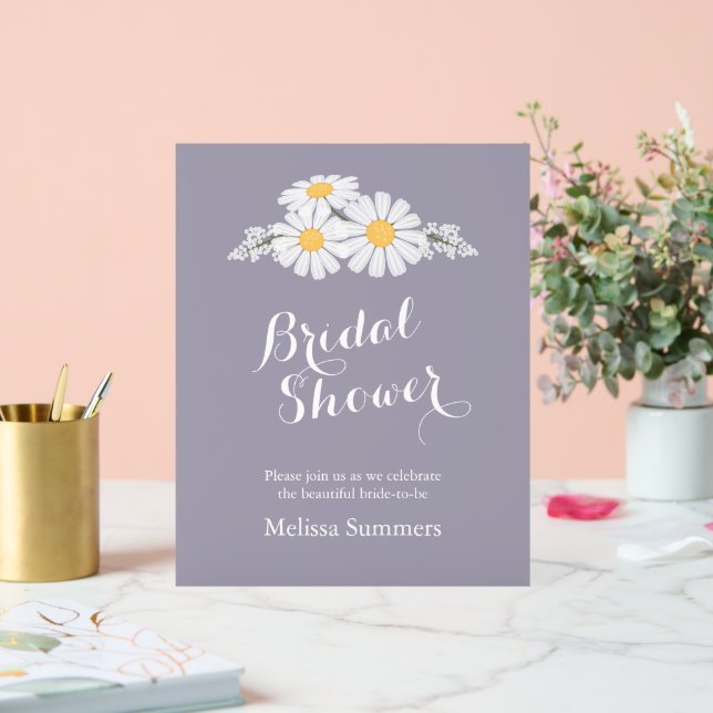 Señal Acrílica Elegante Daisy Blanco Floral Bridal Ducha Lavanda (Boda)