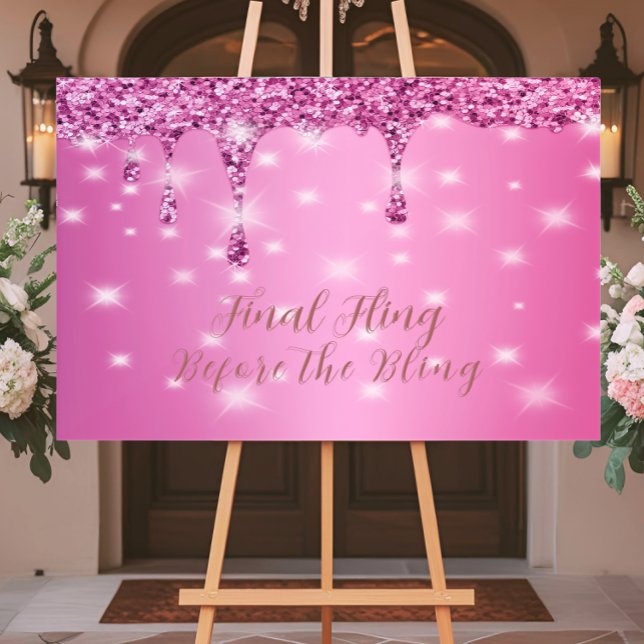 Señal Acrílica Elegante Despedida de Soltera con Drip de Brillo R (Chic hot pink sparkle welcome sign — the perfect statement piece for your glam bachelorette entrance)