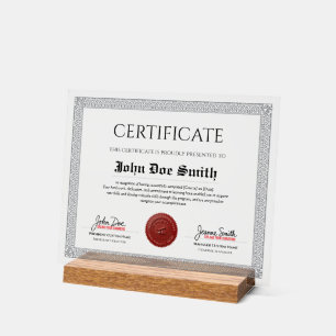 Señal Acrílica Elegante Diploma Clásico Certificado sello de cera