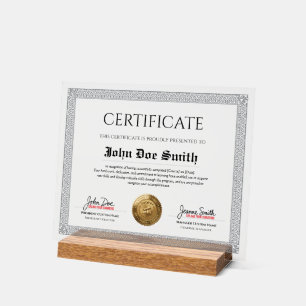 Señal Acrílica Elegante Diploma Clásico Certificado sello de pan 
