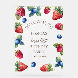 Señal Acrílica Elegante dulce Un Berry Primer Cumpleaños Bienveni