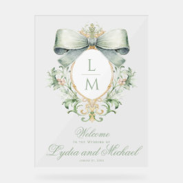 Señal Acrílica Elegante Escudo con bienvenida Boda Green Bow