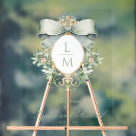 Señal Acrílica Elegante Escudo con bienvenida Boda Green Bow
