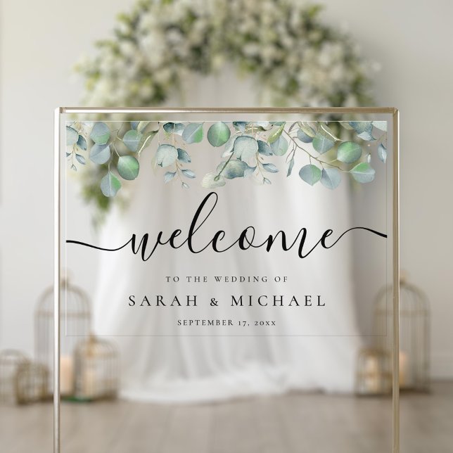 Señal Acrílica Elegante Eucalyptus Greenery Boda Bienvenida (Subido por el creador)