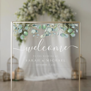 Señal Acrílica Elegante Eucalyptus Greenery Boda Bienvenida