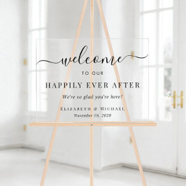 Señal Acrílica Elegante, feliz por siempre después de la bienveni