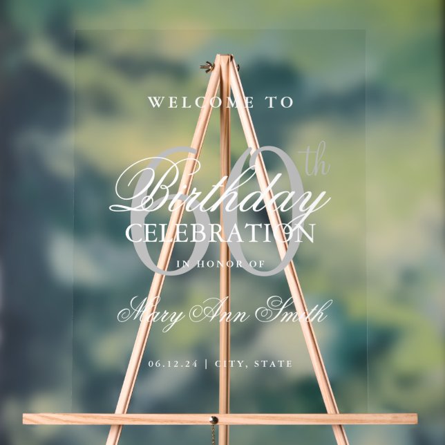 Señal Acrílica Elegante fiesta de cumpleaños número 60 de Plata (Neutral )