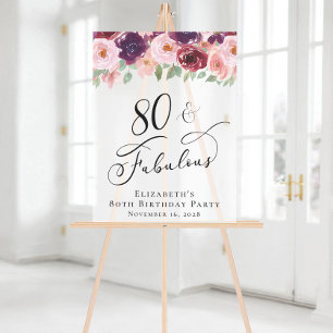 Señal Acrílica Elegante fiesta de cumpleaños número 80 de Floral 
