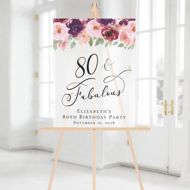 Señal Acrílica Elegante fiesta de cumpleaños número 80 de Floral  (Subido por el creador)