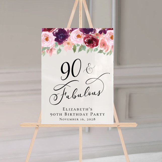 Señal Acrílica Elegante fiesta de cumpleaños número 90 de Floral (Subido por el creador)